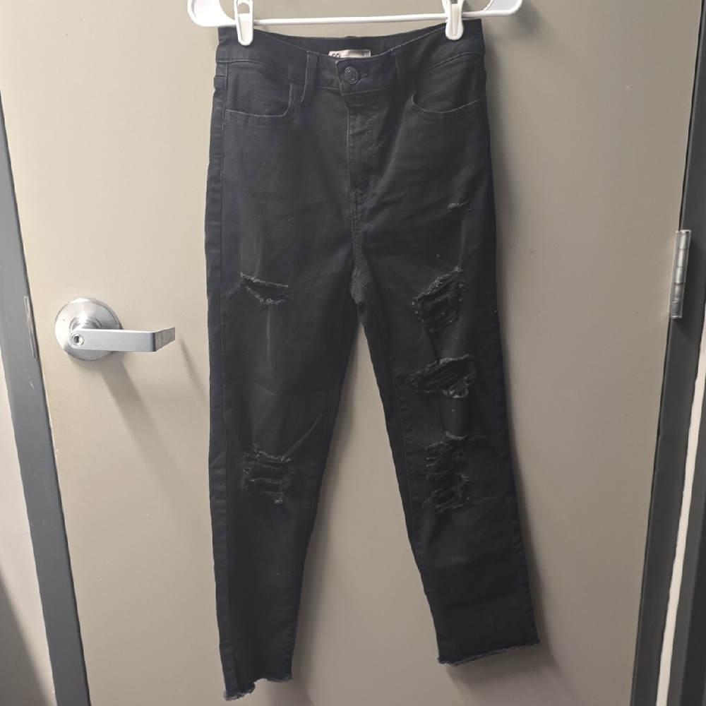 SO Black Distressed Ankle Jeans